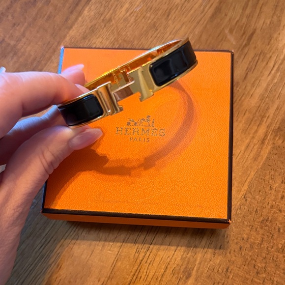 Hermes Jewelry - Hermes Black and Gold H Cuff Bracelet -